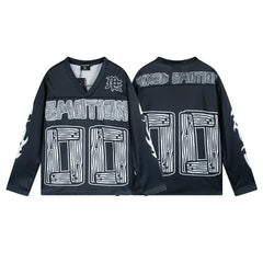 Mixed Emotion 00 Wood Grain Print Long‑Sleeve Hockey Jersey