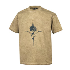 Thug Club Vintage Washed Khaki Skull Cross Graphic Oversized T-Shirt, Unisex