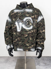 Thug Club Camo Spray Paint Star Moon Embroidery Oversized Hoodie, Unisex