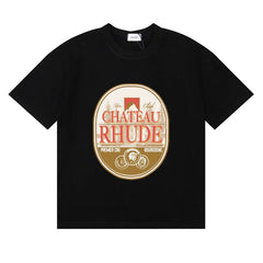 Rhude Chateau Rhude Vintage Wine Label Black Oversized T‑Shirt