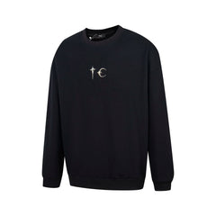 Thug Club Metal Star Moon Logo Crewneck Sweatshirt, Y2K Gothic Oversized Black Sweater