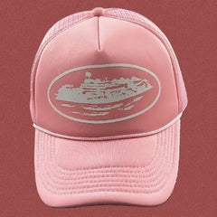 Cortiez Bold White Oval Ship Logo Trucker Hat - Pink