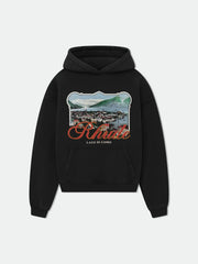 RHUDE Coastal Town Postcard Graphic Hoodie Black