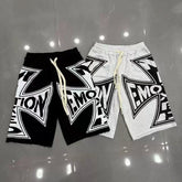 Mixed Emotion Cross Logo Frayed Hem Sweat Shorts