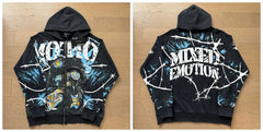 Mixed Emotion Black Zip Hoodie – White Skull Graffiti Print