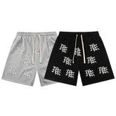 Mixed Emotion Casual Shorts – Rhinestone Gothic Letter Print