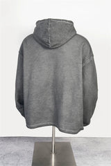 Thug Club Vintage Washed Grey Metal Star Moon Logo Oversized Hoodie, Unisex