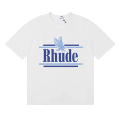 Rhude Eagle Graphic Blue Logo White Oversized T‑Shirt