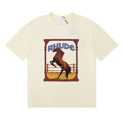 Rhude Wild Steed Horse Frame Vintage Print Cream Oversized T‑Shirt