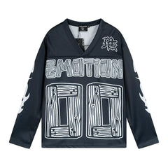 Mixed Emotion 00 Wood Grain Print Long‑Sleeve Hockey Jersey