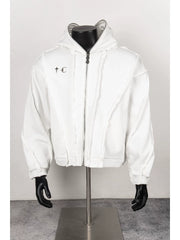 Thug Club White Raw Seam Zip-Up Cropped Hoodie, Unisex