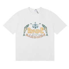 Rhude Cannes Sardines Fish Retro Nautical White Oversized T‑Shirt