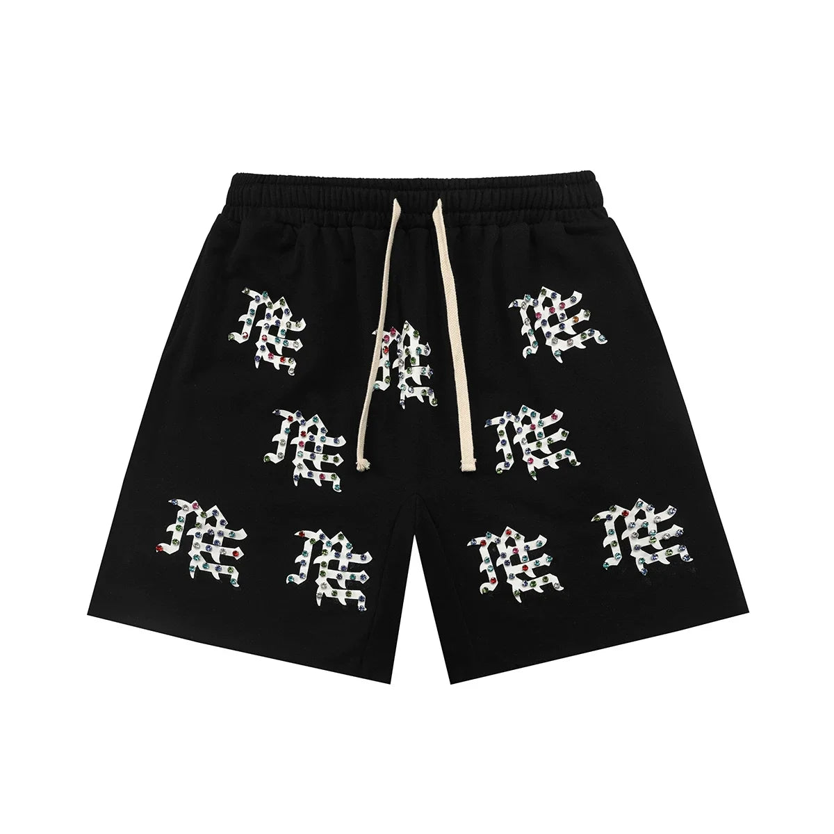 Mixed Emotion Casual Shorts – Rhinestone Gothic Letter Print