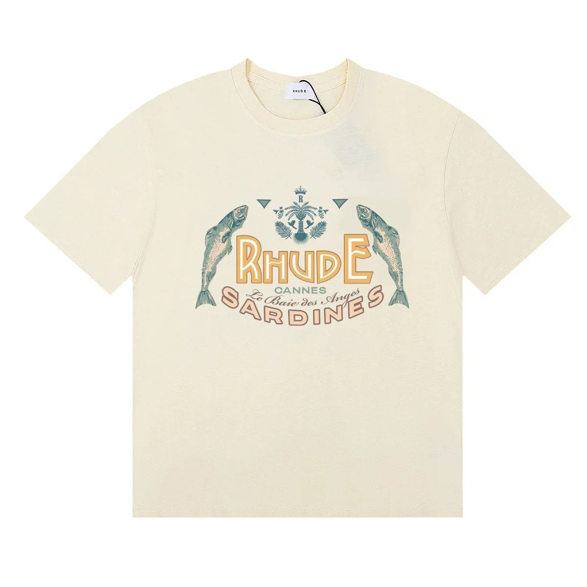 Rhude Cannes Sardines Fish Retro Nautical Cream Oversized T‑Shirt
