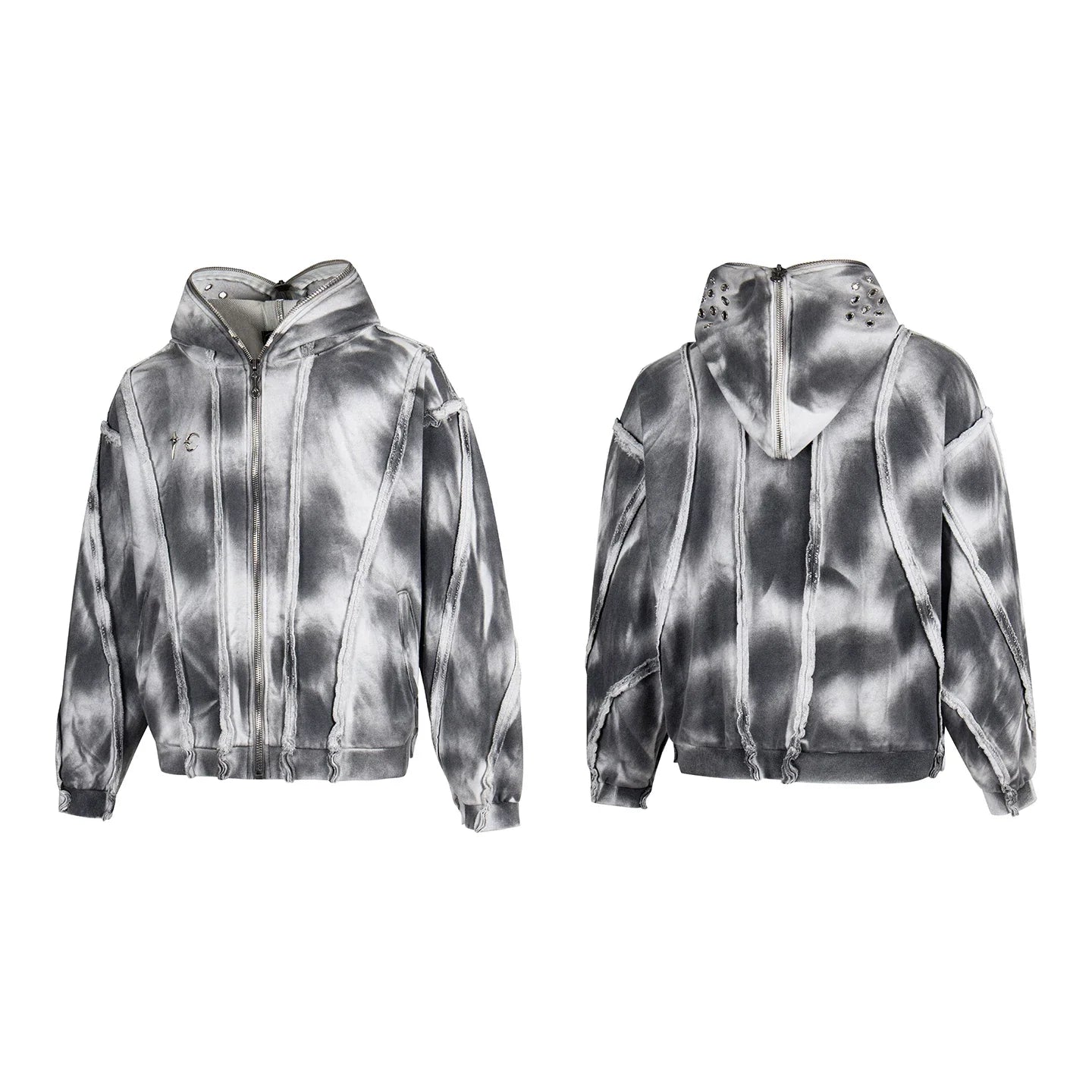 Thug Club Tie Dye Raw Seam Zip Cropped Hoodie, Unisex