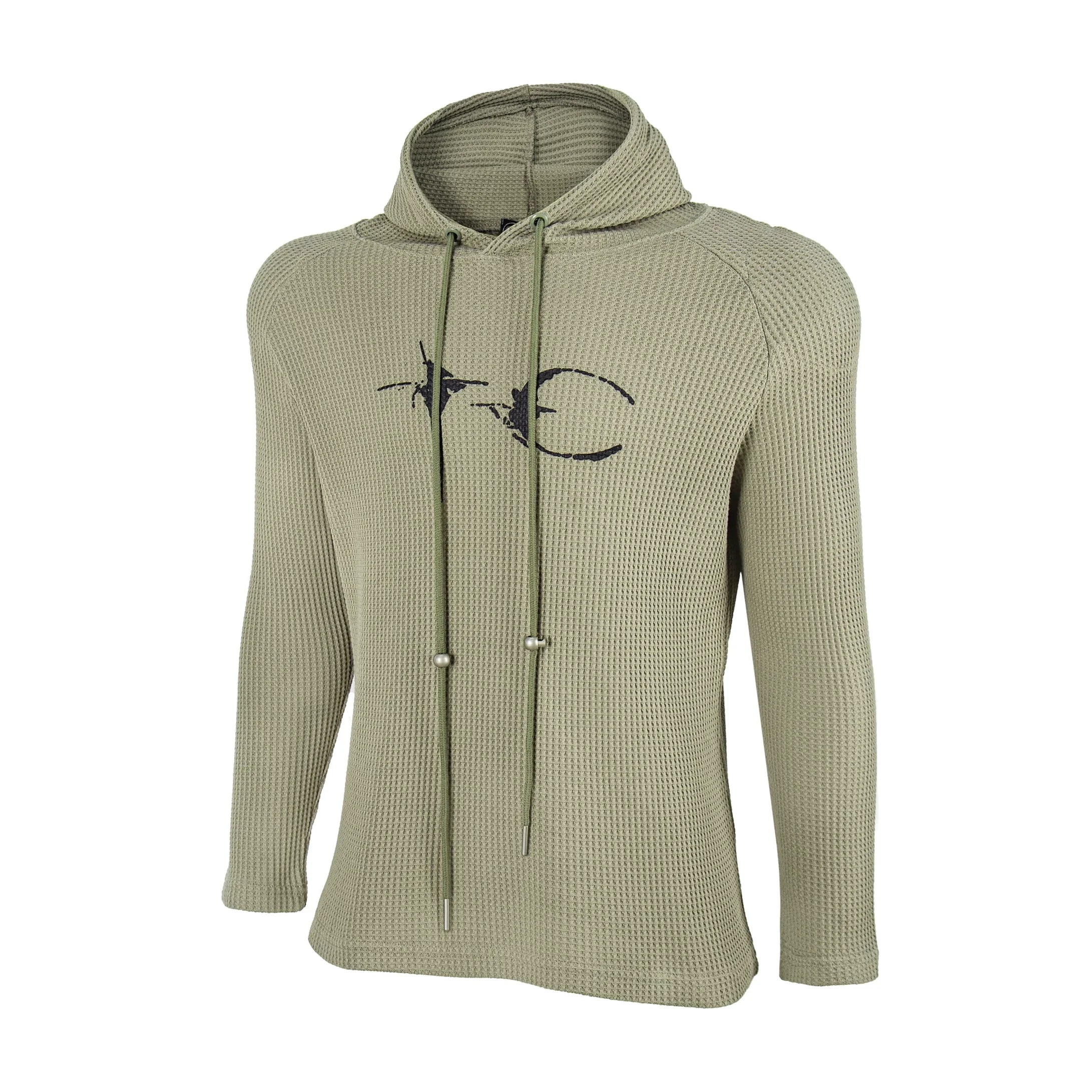 Thug Club TC Logo Waffle Knit Slim Fit Hoodie, Y2K Gothic Long Sleeve Hooded Top
