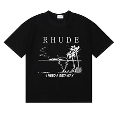 Rhude I Need A Getaway Beach Palm Tree Graphic Black Oversized T‑Shirt