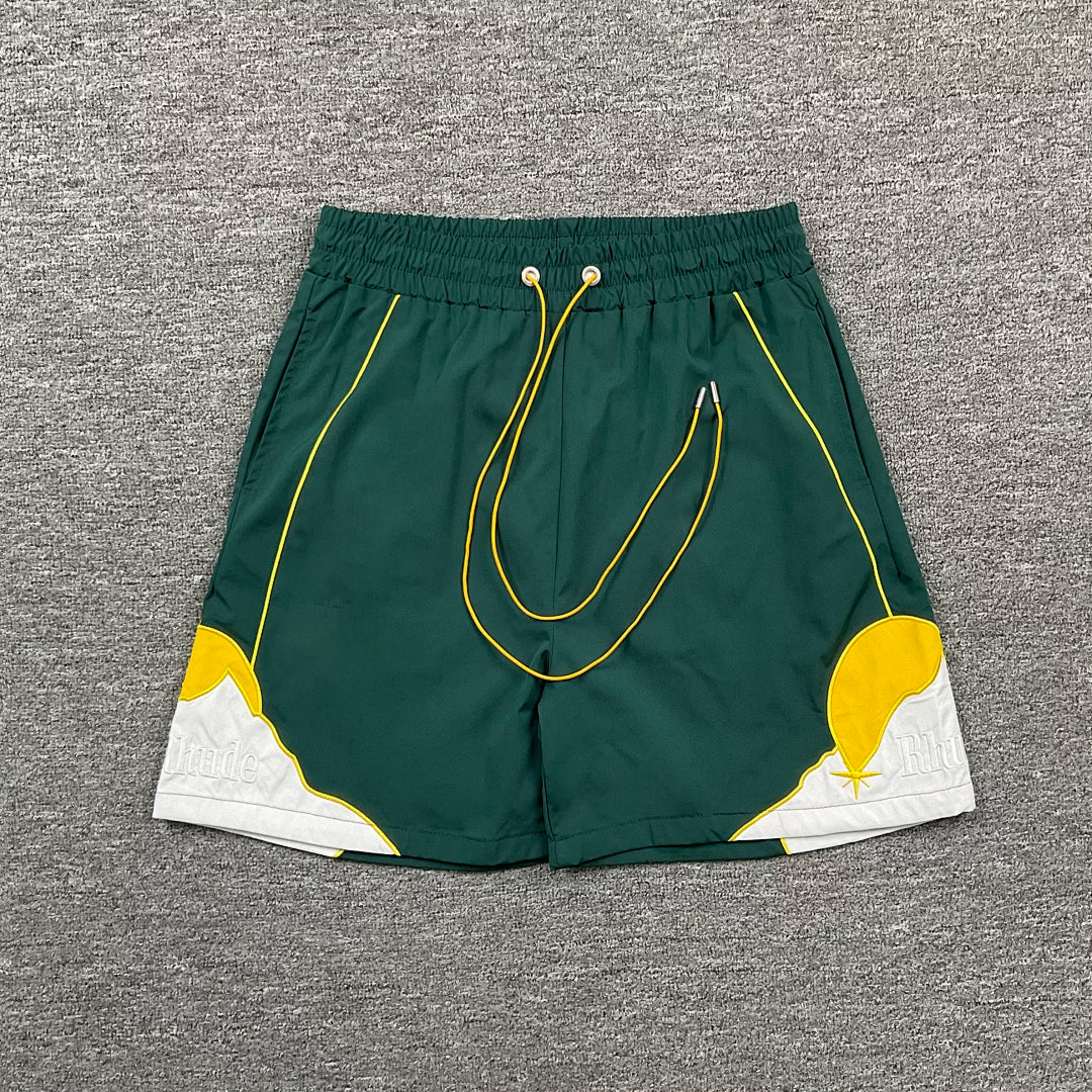 Rhude Dark Green Mountain Graphic Nylon Shorts