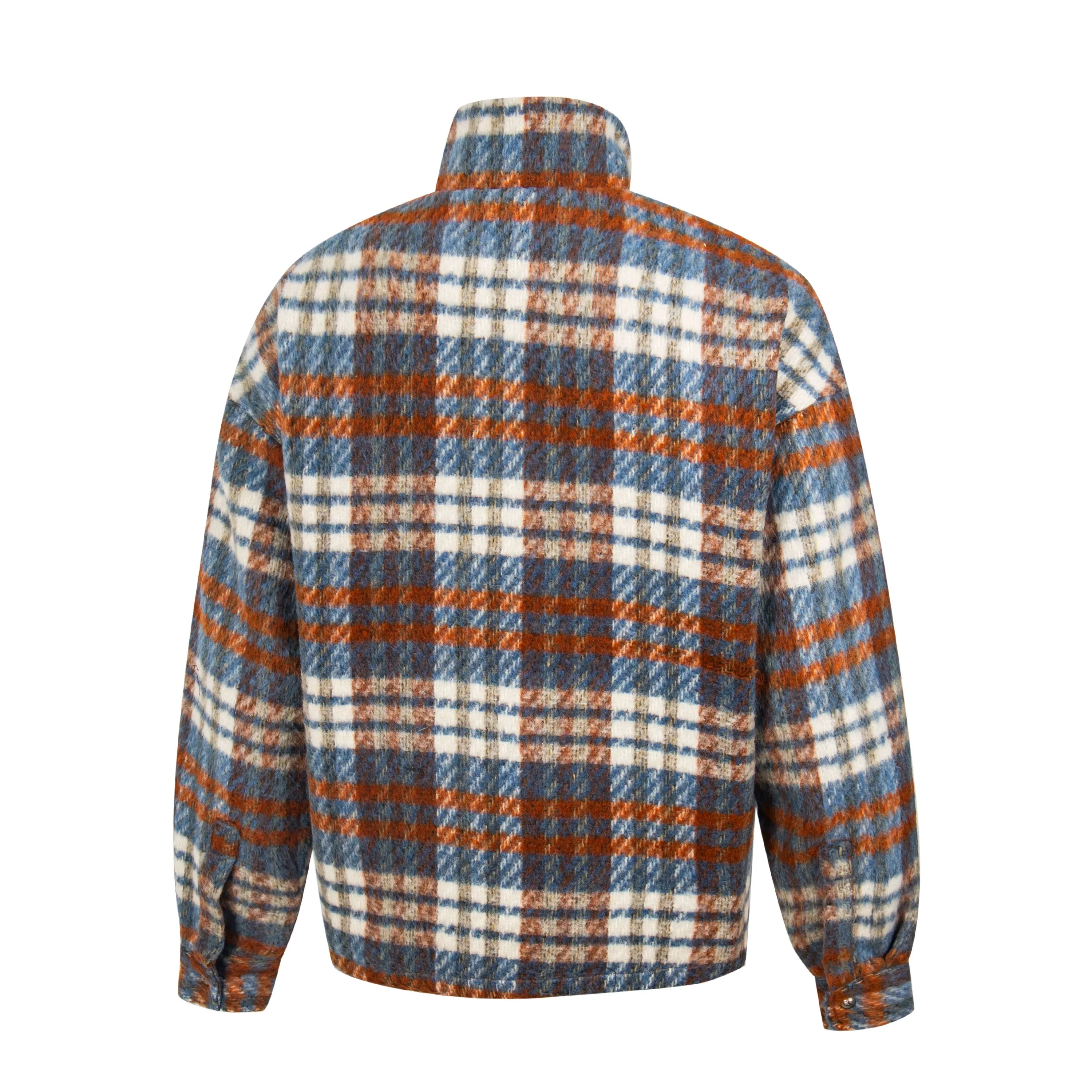 Thug Club Blue Brown Plaid Wool Blend Zip Jacket, Unisex