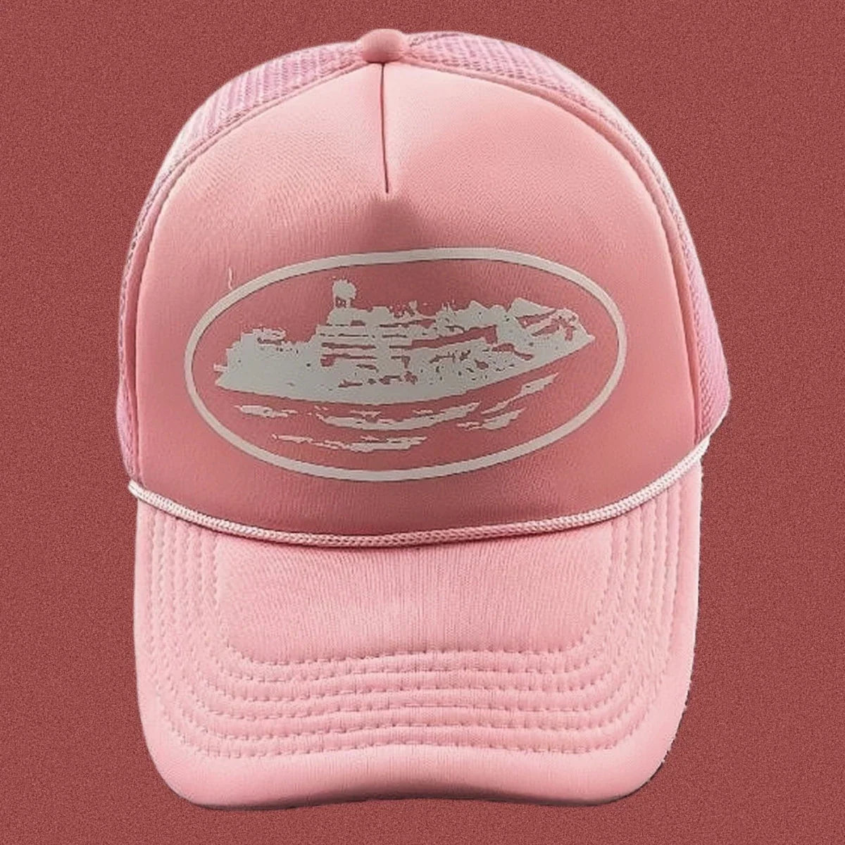 Cortiez Bold White Oval Ship Logo Trucker Hat - Pink