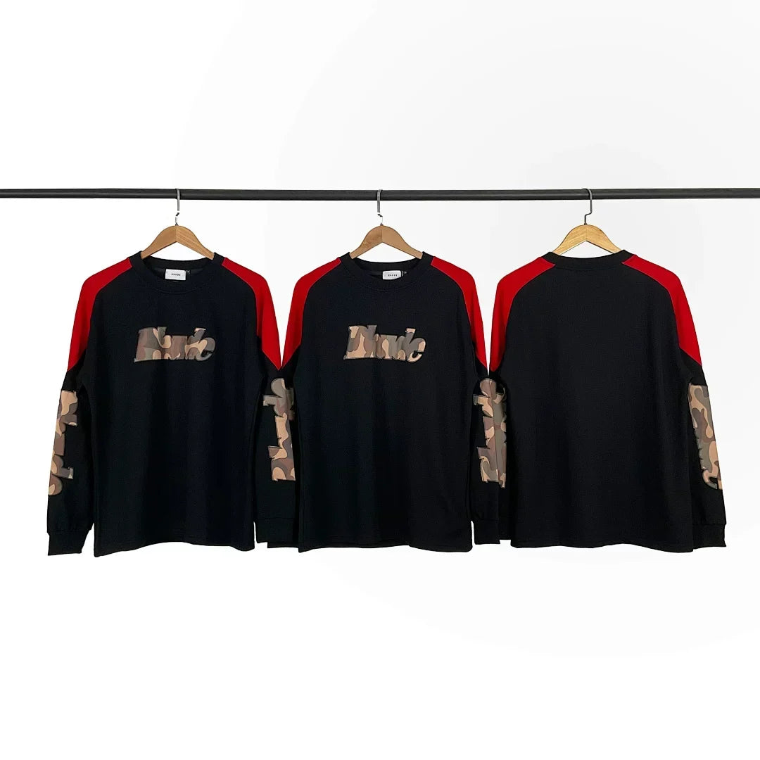 Rhude Camo Patch Logo Raglan Long Sleeve Tee Black Red