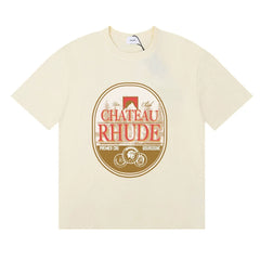 Rhude Chateau Rhude Vintage Wine Label Cream Oversized T‑Shirt