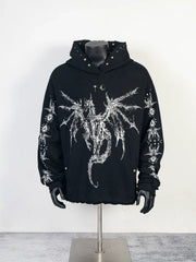 Thug Club Black Dragon Graphic Raw Edge Oversized Hoodie, Unisex