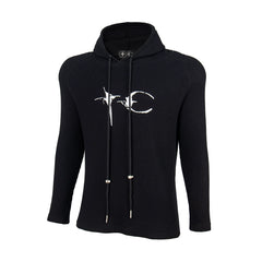 Thug Club TC Logo Waffle Knit Slim Fit Hoodie, Y2K Gothic Long Sleeve Hooded Top