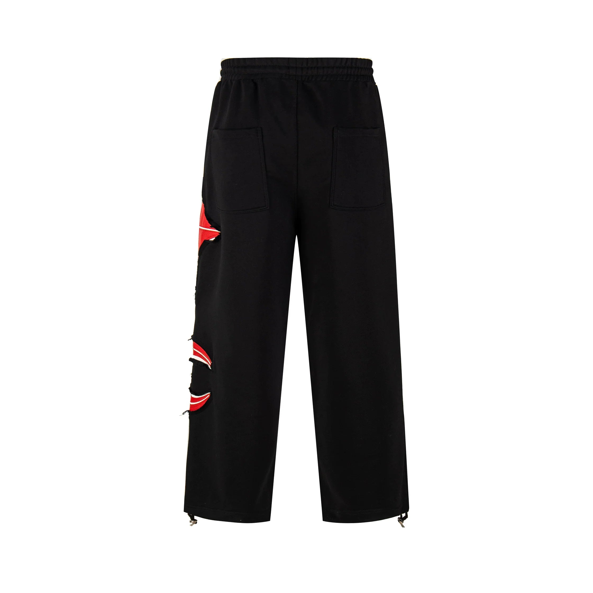 Thug Club Red Patch Distressed Wide Leg Sweatpants, Y2K Gothic Drawstring Streetwear Trousers