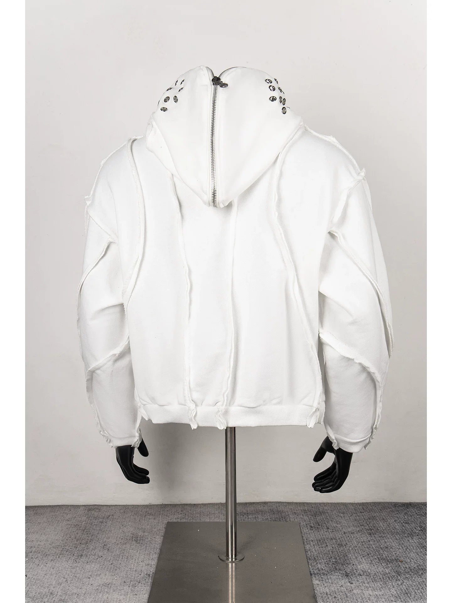 Thug Club White Raw Seam Zip-Up Cropped Hoodie, Unisex