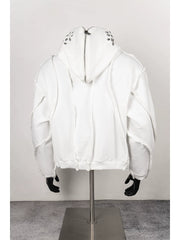 Thug Club White Raw Seam Zip-Up Cropped Hoodie, Unisex