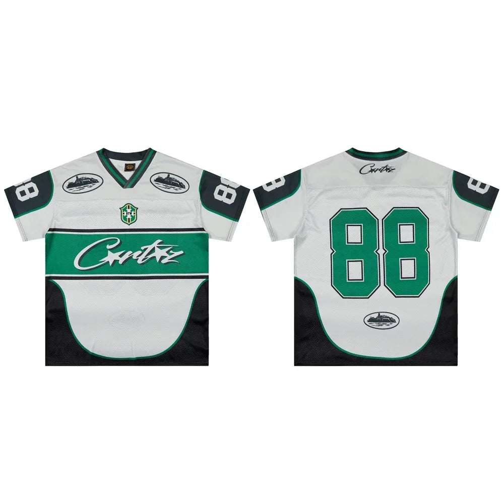 Corteiz Number 88 Athletic Jersey T-Shirt - White/Green/Black