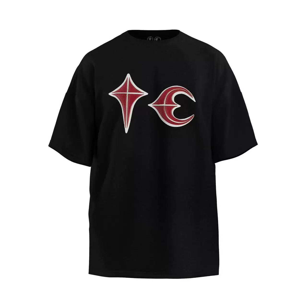 Thug Club Red White Star Moon Logo Black Oversized T-Shirt, Unisex