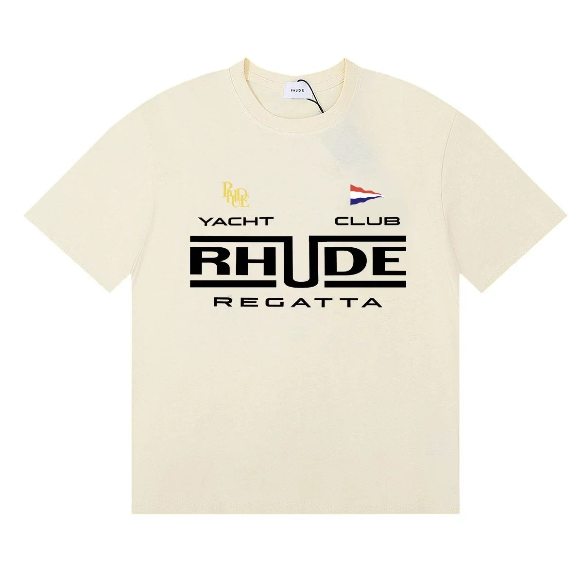 Rhude Yacht Club Regatta Flag Logo Cream Oversized T‑Shirt