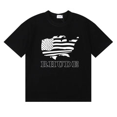Rhude USA Map American Flag Graphic Black Oversized T‑Shirt