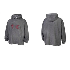Thug Club Vintage Grey Washed Distressed Star Moon Embroidery Oversized Hoodie, Unisex